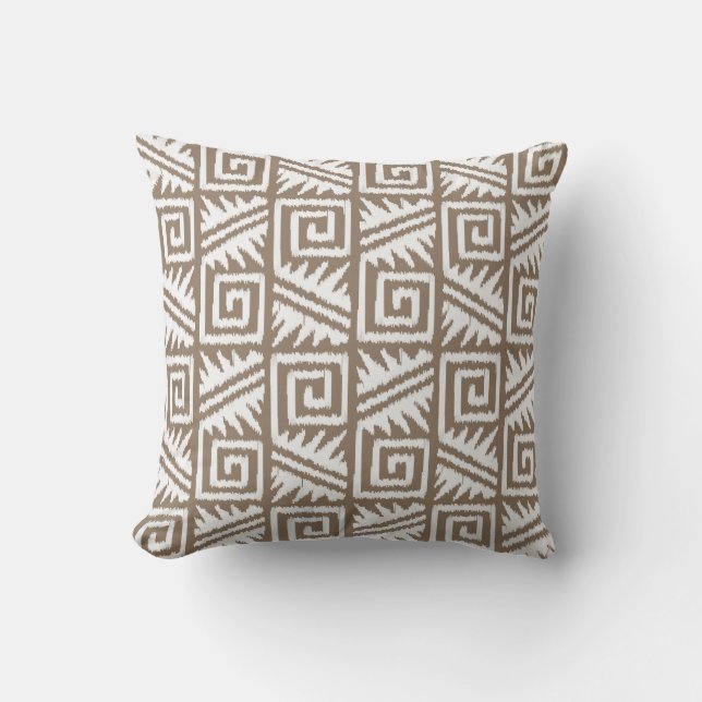 Ikat Aztec Tribal - Taupe Tan and Cream Throw Pillow (Front)