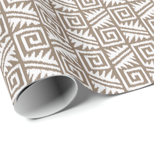 Ikat Aztec Tribal - Taupe Tan and Cream Wrapping Paper (Roll Corner)
