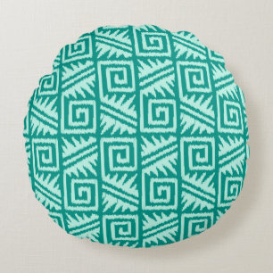 Ikat Aztec Tribal - Turquoise and Aqua Round Pillow