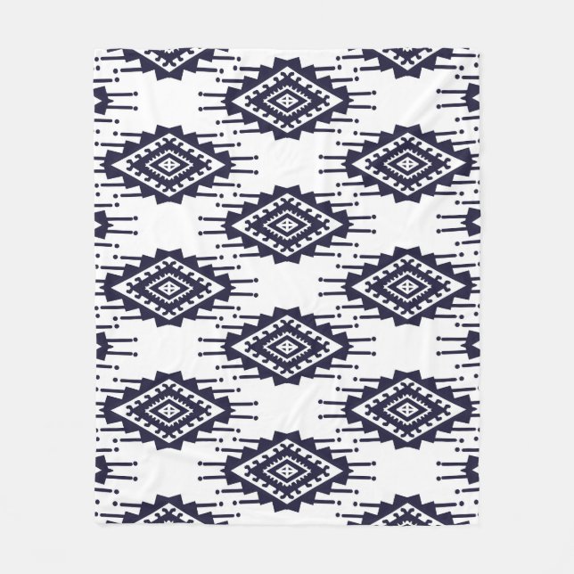 Ikat Boho Aztec Textile Motif Fleece Blanket (Front)
