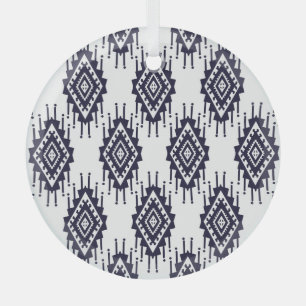 Ikat Boho Aztec Textile Motif Glass Ornament