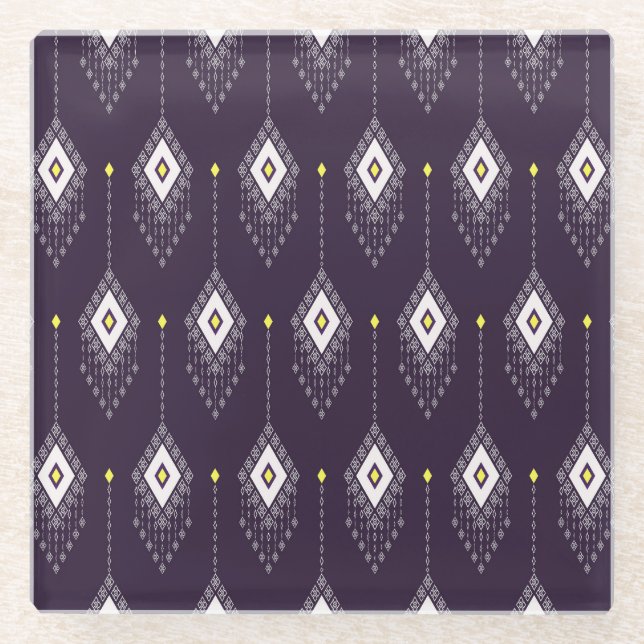 Ikat Chandelier Pattern: Vintage Textile Design Glass Coaster (Front)