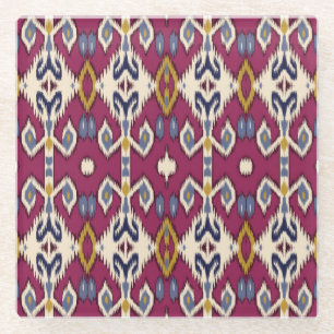 Ikat Chevron: Ethnic Elegance Glass Coaster