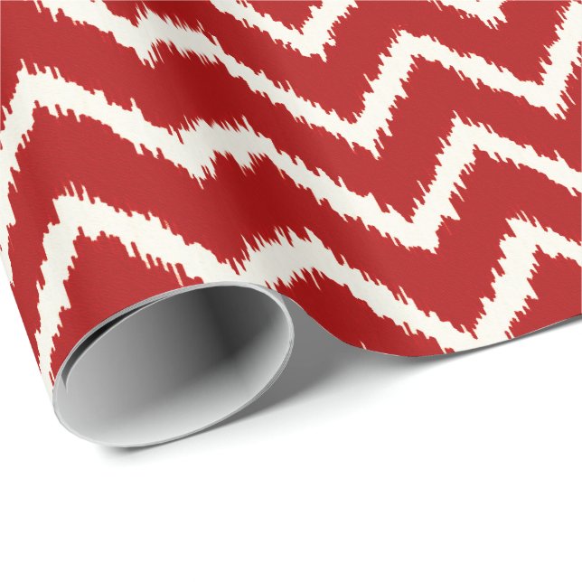 Ikat Chevron Pattern - Deep red and white Wrapping Paper (Roll Corner)