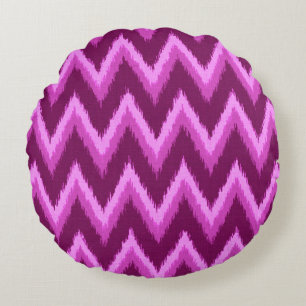 Ikat Chevron Stripes - Amethyst Purple and Violet Round Pillow