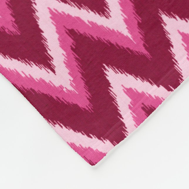 Ikat Chevron Stripes - Burqundy, Rose and Pink Fleece Blanket (Corner)