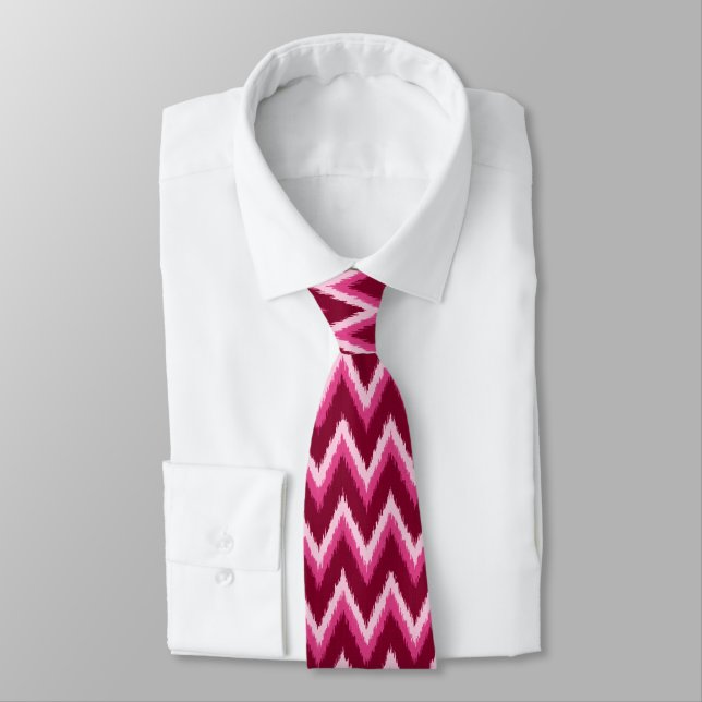 Ikat Chevron Stripes - Burqundy, Rose and Pink Tie (Tied)