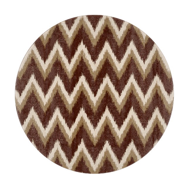 Ikat Chevron Stripes - Chocolate Brown & Beige Cutting Board (Front)