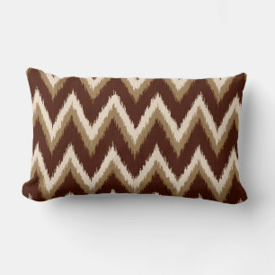 Ikat Chevron Stripes - Chocolate Brown & Beige Lumbar Pillow