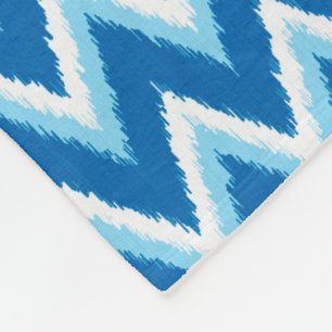 Ikat Chevron Stripes - Cobalt, Sky Blue and White Fleece Blanket