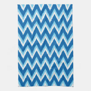 Ikat Chevron Stripes - Cobalt, Sky Blue and White Kitchen Towel
