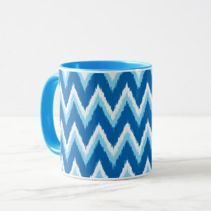 Ikat Chevron Stripes - Cobalt, Sky Blue and White Mug