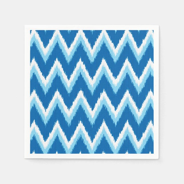 Ikat Chevron Stripes - Cobalt, Sky Blue and White Napkin (Front)