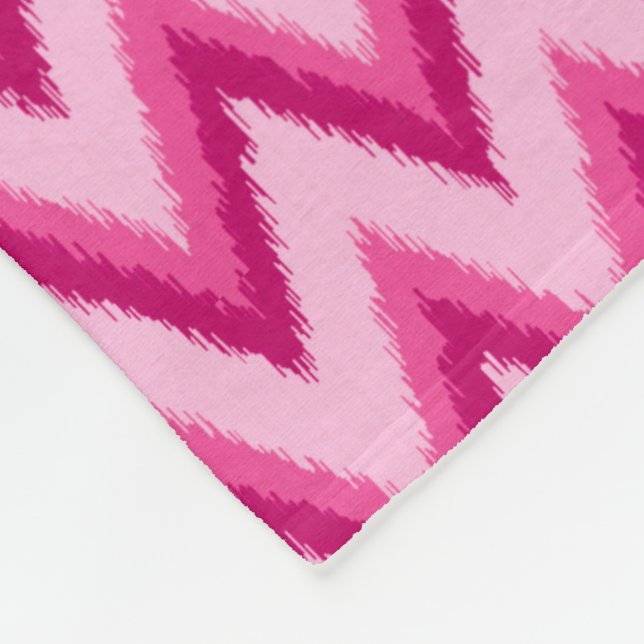 Ikat Chevron Stripes - Fuchsia and Pale Pink Fleece Blanket (Corner)