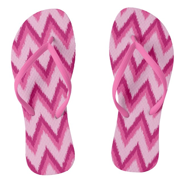 Ikat Chevron Stripes - Fuchsia and Pale Pink Flip Flops (Footbed)
