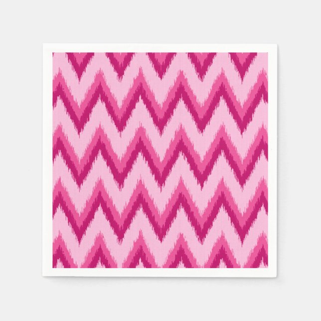 Ikat Chevron Stripes - Fuchsia and Pale Pink Napkin (Front)
