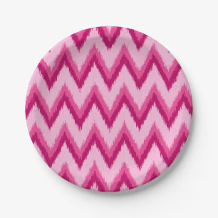 Ikat Chevron Stripes - Fuchsia and Pale Pink Paper Plate