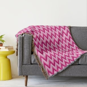 Ikat Chevron Stripes - Fuchsia and Pale Pink Throw Blanket