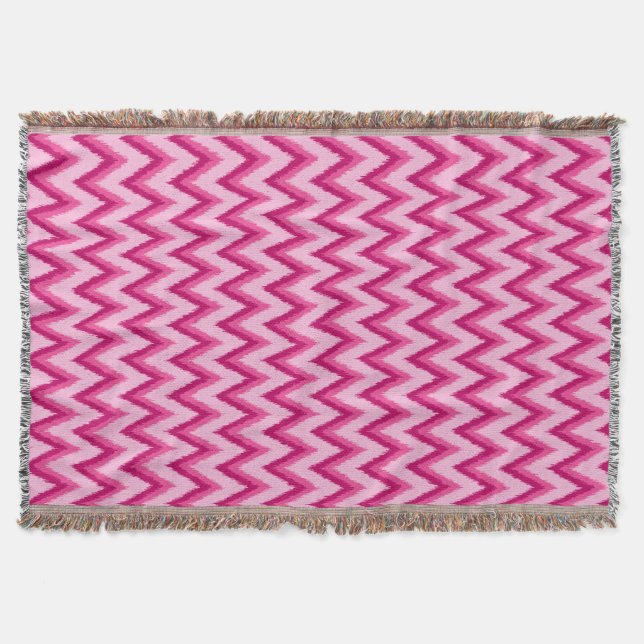 Ikat Chevron Stripes - Fuchsia and Pale Pink Throw Blanket (Front)