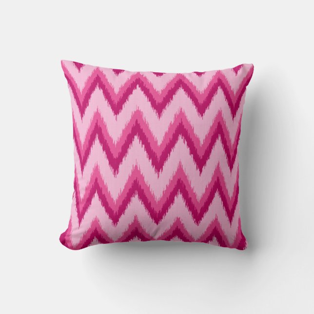 Ikat Chevron Stripes - Fuchsia and Pale Pink Throw Pillow (Front)