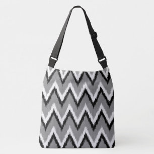 Ikat Chevron Stripes - Grey / Grey, Black & White Crossbody Bag