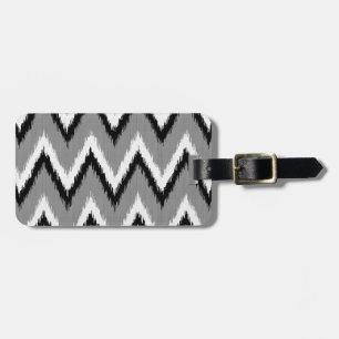 Ikat Chevron Stripes - Grey / Grey, Black & White Luggage Tag