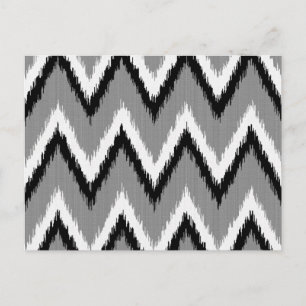 Ikat Chevron Stripes - Grey / Grey, Black & White Postcard