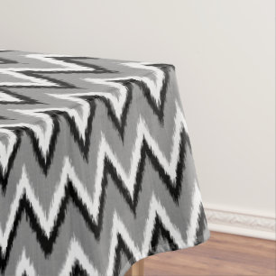 Ikat Chevron Stripes - Grey / Grey, Black & White Tablecloth