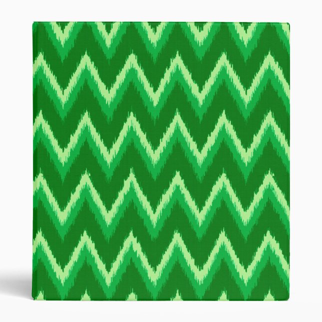 Ikat Chevron Stripes - Pine and Lime Green Binder (Front)