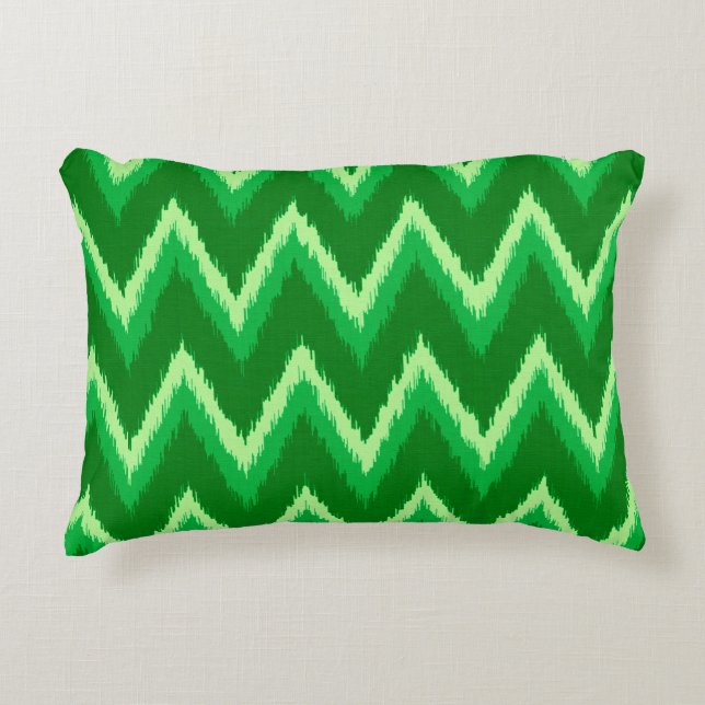Ikat Chevron Stripes - Pine and Lime Green Decorative Pillow (Front)