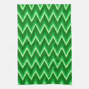 Ikat Chevron Stripes - Pine and Lime Green Kitchen Towel