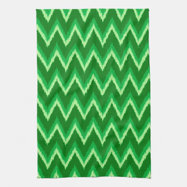 Ikat Chevron Stripes - Pine and Lime Green Kitchen Towel (Vertical)