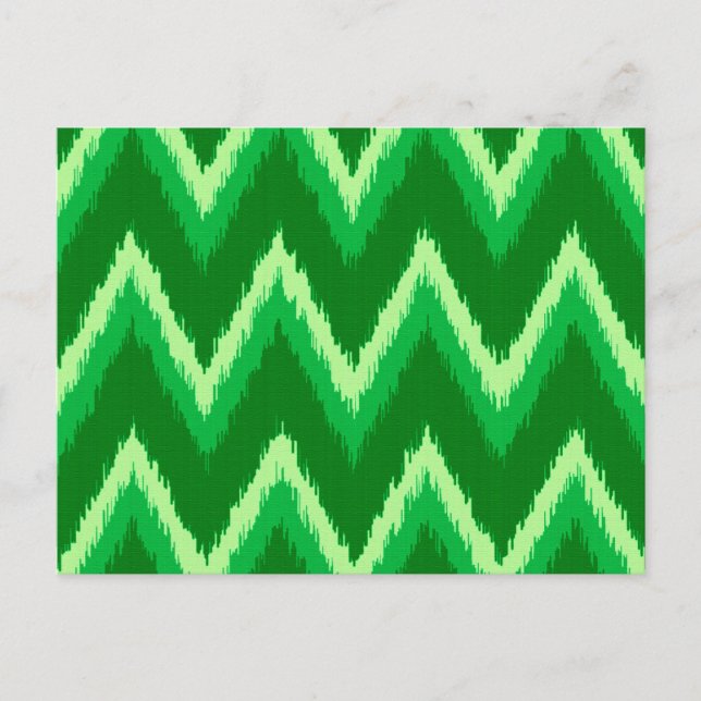 Ikat Chevron Stripes - Pine and Lime Green Postcard (Front)