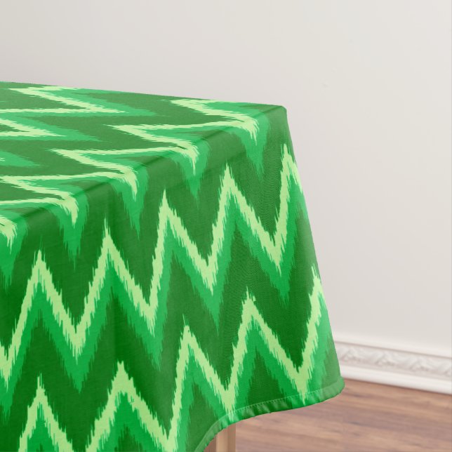 Ikat Chevron Stripes - Pine and Lime Green Tablecloth (In Situ)