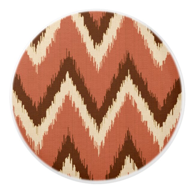 Ikat Chevron Stripes - Rust, Brown and Beige Ceramic Knob (Front)