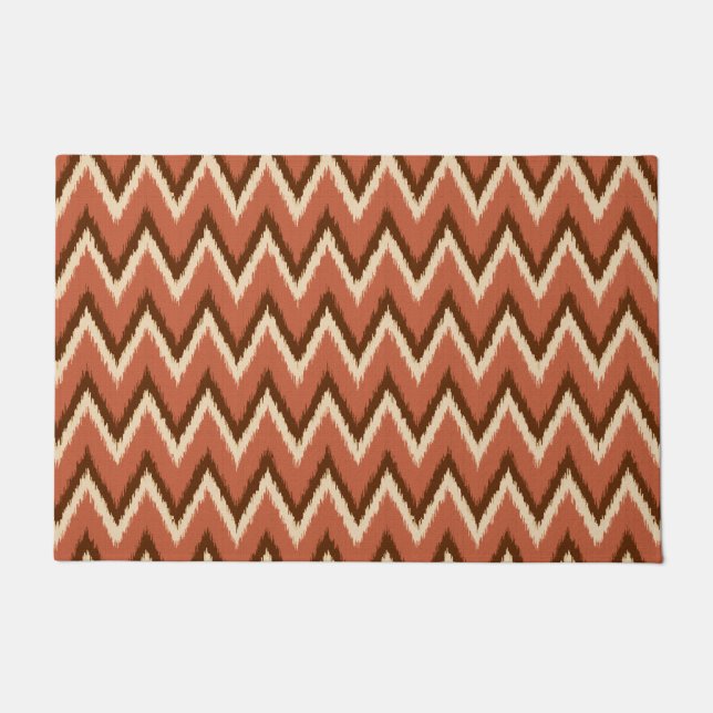 Ikat Chevron Stripes, Rust, Brown and Beige Doormat (Front)