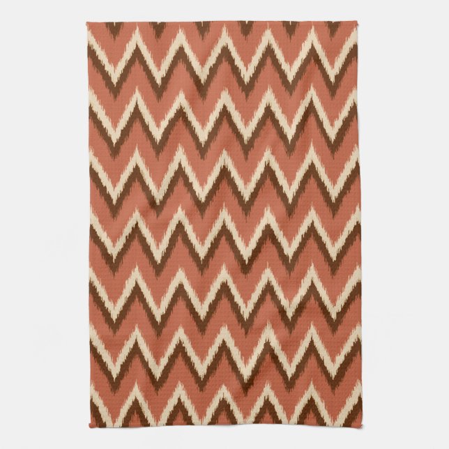 Ikat Chevron Stripes - Rust, Brown and Beige Kitchen Towel (Vertical)