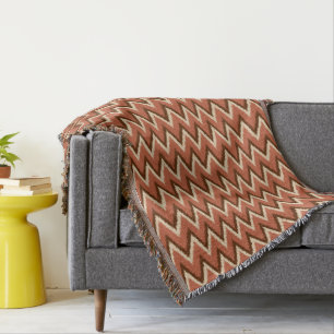 Ikat Chevron Stripes - Rust, Brown and Beige Throw Blanket