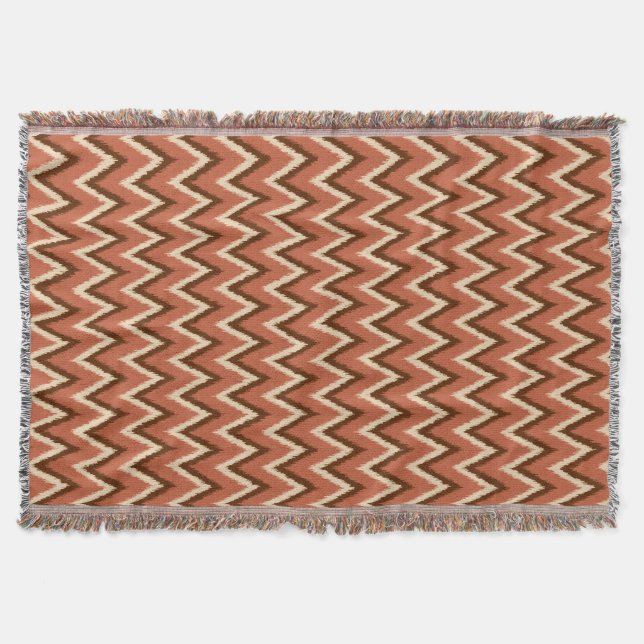 Ikat Chevron Stripes - Rust, Brown and Beige Throw Blanket (Front)
