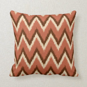 Ikat Chevron Stripes - Rust, Brown and Beige Throw Pillow