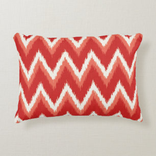 Ikat Chevron Stripes - Rust Orange and White Accent Pillow