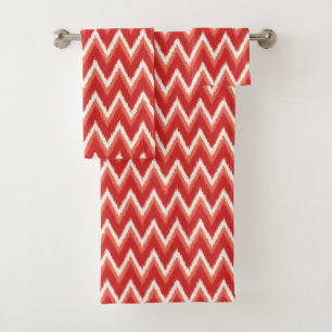 Ikat Chevron Stripes - Rust Orange and White Bath Towel Set