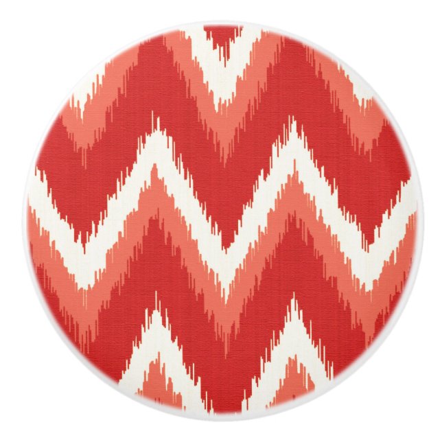 Ikat Chevron Stripes - Rust Orange and White Ceramic Knob (Front)