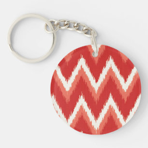 Ikat Chevron Stripes - Rust Orange and White Keychain