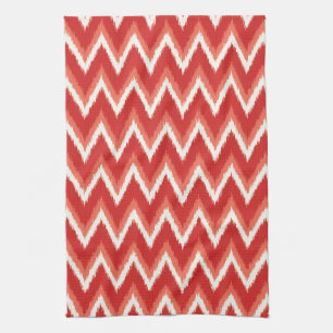 Ikat Chevron Stripes - Rust Orange and White Kitchen Towel
