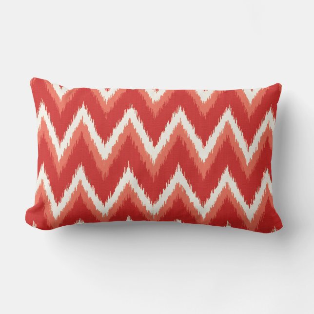 Ikat Chevron Stripes - Rust Orange and White Lumbar Pillow (Front)