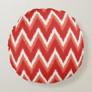 Ikat Chevron Stripes - Rust Orange and White Round Pillow