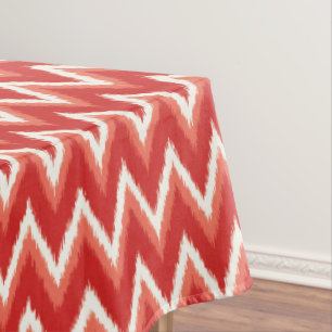 Ikat Chevron Stripes - Rust Orange and White Tablecloth