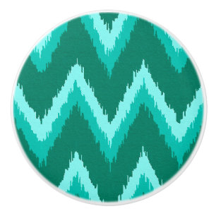 Ikat Chevron Stripes - Turquoise, Teal and Aqua Ceramic Knob