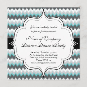 Ikat Chevron Zig Zags Green Grey Elegant Tribal Invitation